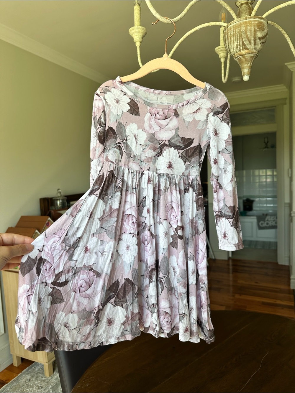 Girls' Floral Long-Sleeve Twirl Dress